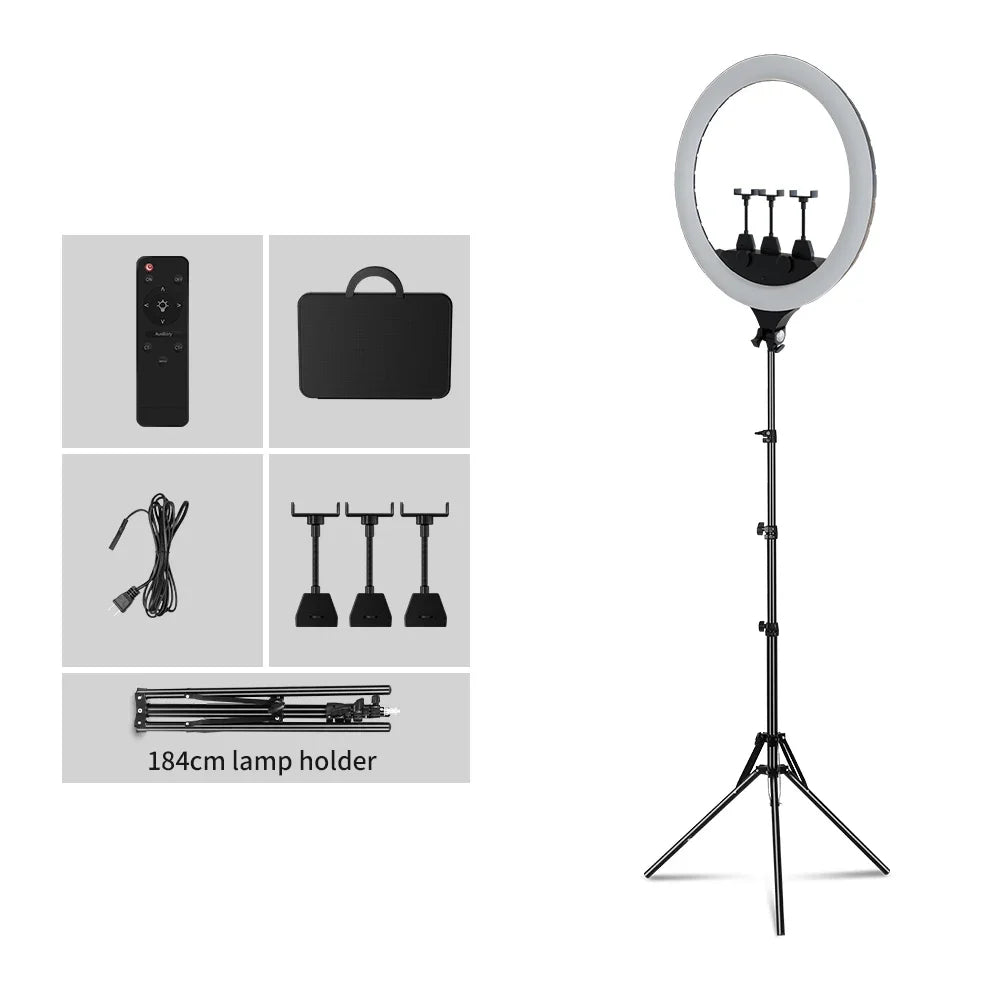 SH 18 Inch Knob Ring Light LED Selfie Video Lamp With Tripod Stand Phone Clip For YouTube Live Lighting Photo Photography Studio