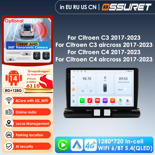 Audio Car Intelligent Systems Carplay Android Car Radio for C3 Aircross 2017 - 2023 Citroen C4 Multimedia Video Player WIFI 7862