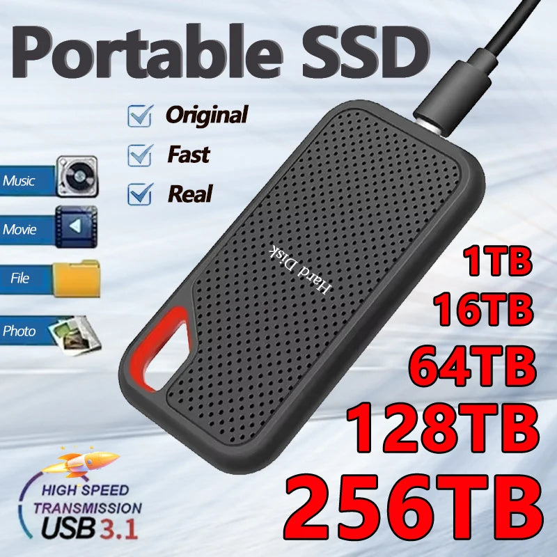 1TB High-quali External Hard Drive Portable Hard Disk 2TB Original SSD USB3.1 Solid Disk 128TB Storage Device for Windows/Mac