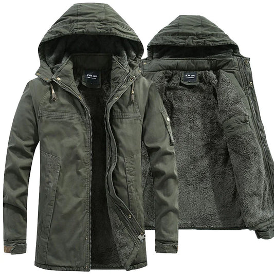 Men Washed Cotton Thick Fleece Casual New parka Winter Warm Varsity Jacket Men Parkas Coat Military Windproof Hooded Jackets Man