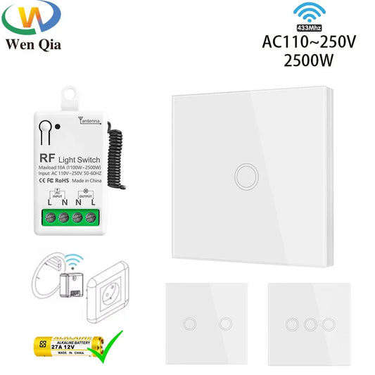 Smart Wireless Light Switch 433Mhz Wall Panel transmitter touch remote control Switch 110V 220V 10A Mini Relay Receiver for Lamp