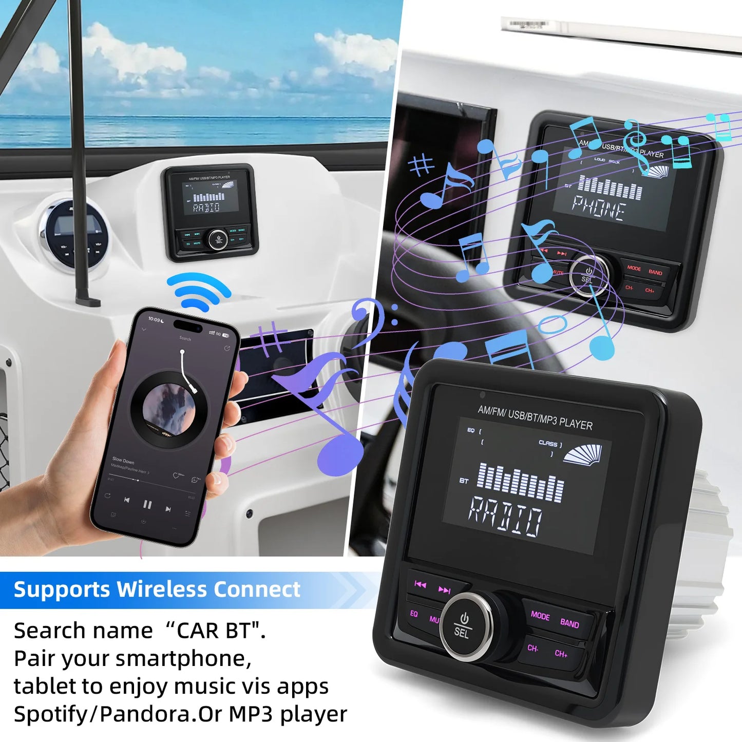 Boat Marine Stereo Radio Waterproof Bluetooth-compatible For Boat/Yacht/Caravan/RV/ATV Radio Player FM AM Media Audio Player