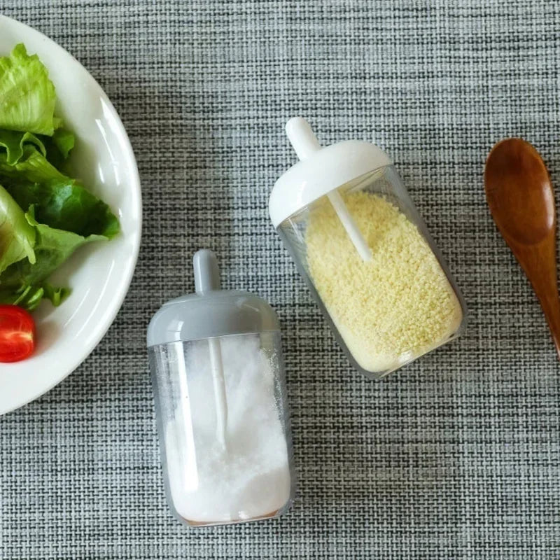 Glass Spices Jars Stickers Salt Sugar Powder Olive Oil Pepper Seasoning Storage Bottle Spoon Base Tools Kitchen Accessories Set
