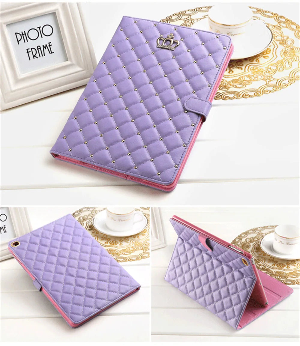 Crown Design Leather Case for iPad 9.7 2017 2018 Air1 2 10.5 air3 10.2 mini 6 Protective Tablet Shockproof kickstand Cover Coque