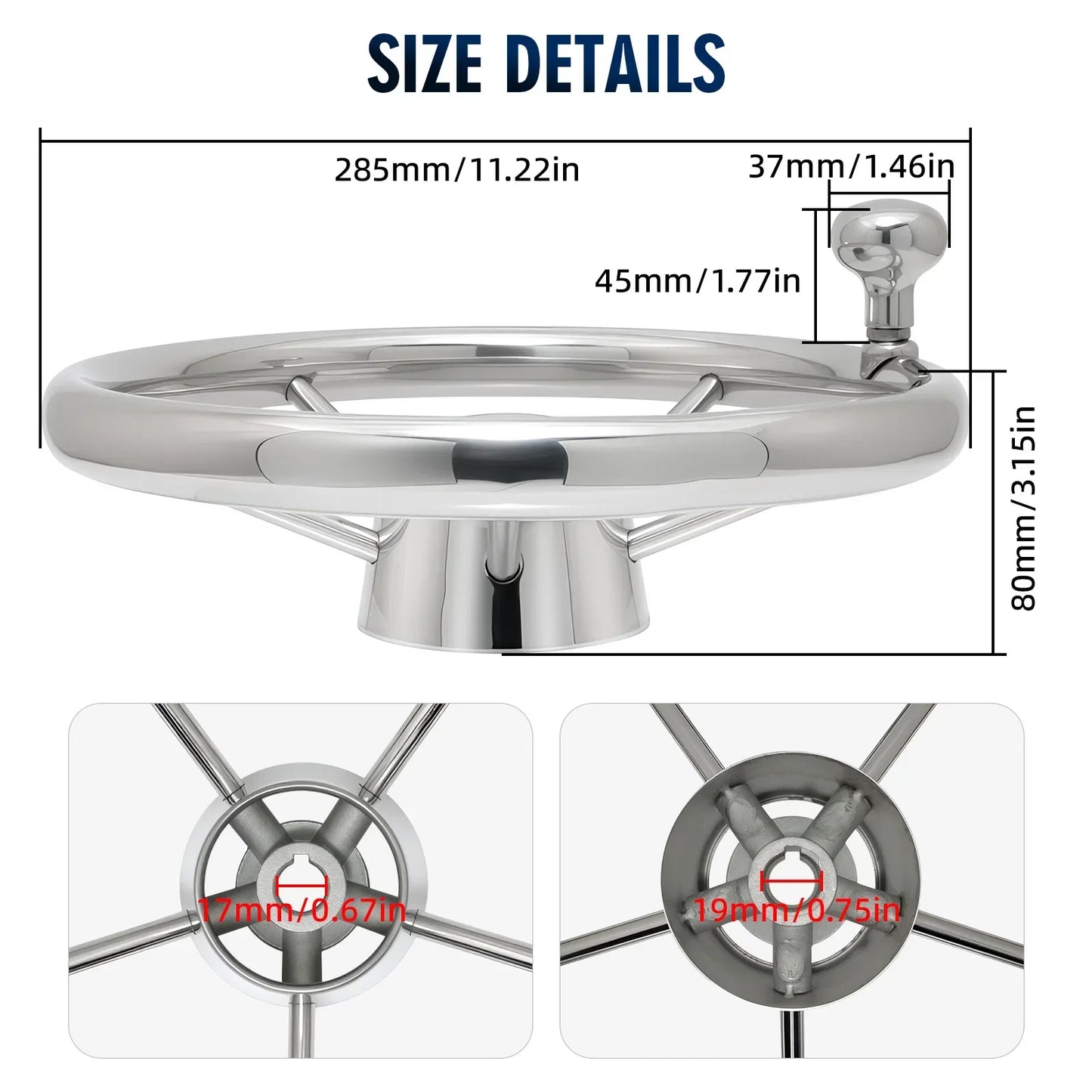 AD 11inch Steering Wheel Boat Accessories Marine 11" Perfect Stainless Steel Boat Steering Wheel With Knob For Marine Boat Yacht