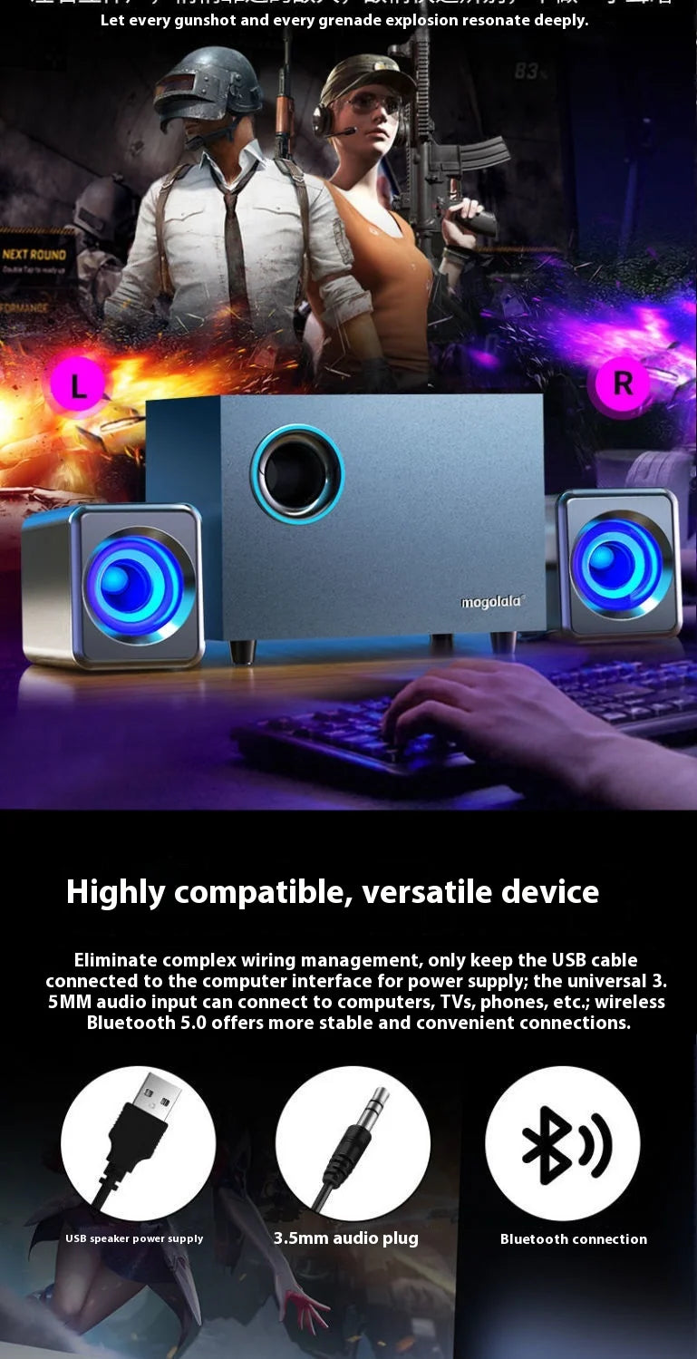 Wireless Bluetooth Computer Speaker Wooden High Volume Loud Desktop Subwoofer Active Audio 3D Surround Sound Bass Game Speakers