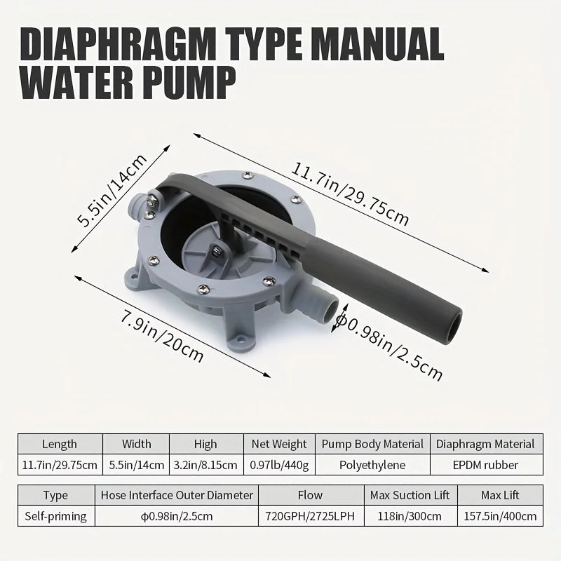 720GPH Manual Bilge Pump Hand Tools Water Transfer Diaphragm Self-Priming Pump for Marine Boat