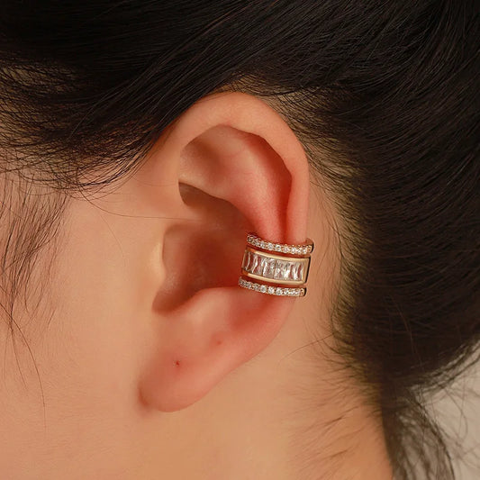 Vintage Punk Gold Color Zircon Clip Earrings for Women C-Shaped Fake Piercing Ear Cuff Earrings Ear Clip Wedding Party Jewelry