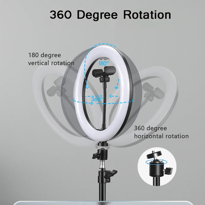 26CM Photography Lighting Vlog Youtube Fill Ring Light Lamp Live Phone Ringlight Tripod Stand Photo Led Selfie