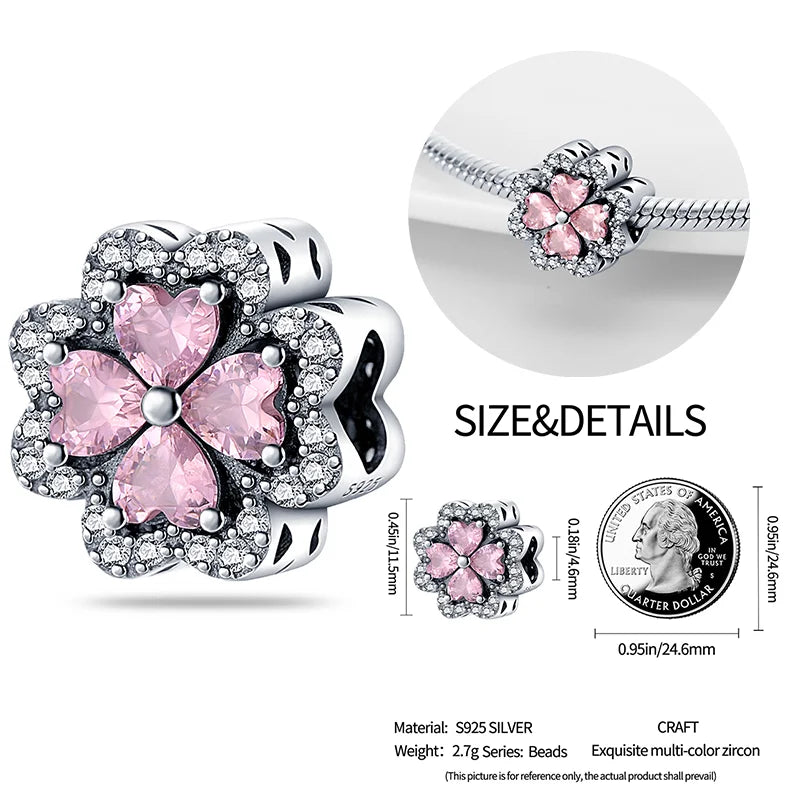 New 925 sterling silver bow star love pink series charm beads suitable for 3mm original bracelet DIY fashion jewelry gift