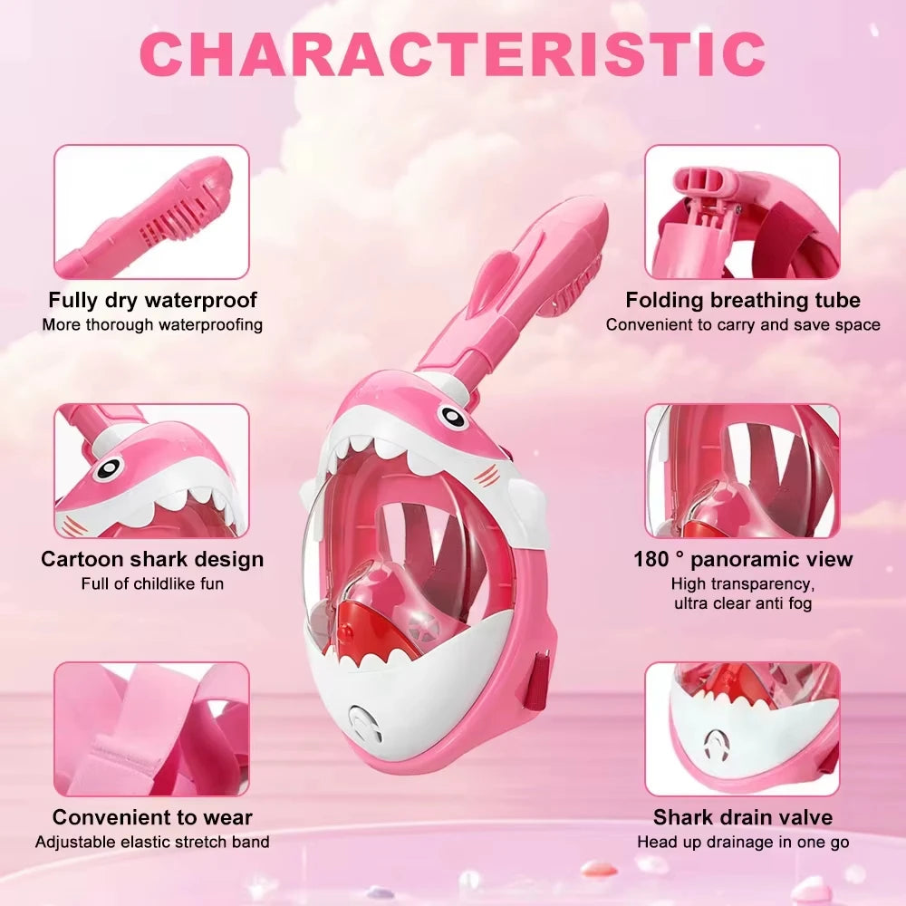 Kids Cartoon Full Face Snorkeling Mask Anti Fog Swimming Diving Mask Children Underwater Scuba Snorkel Set Equipment For Boys Gi