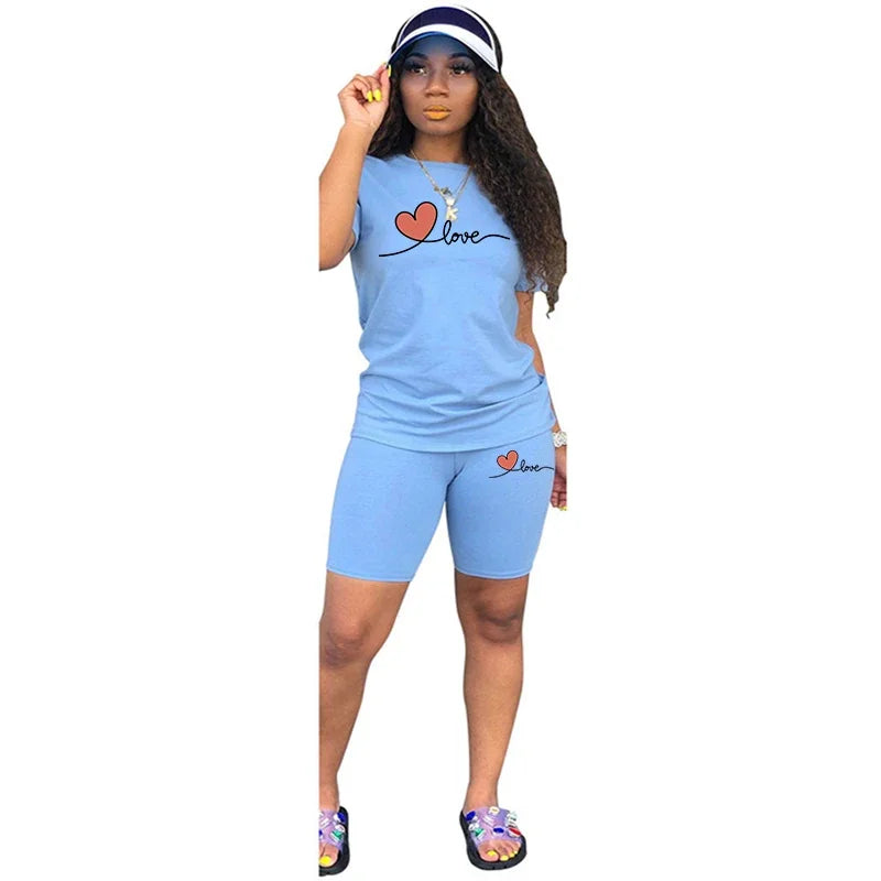 Summer Woman Clothing Casual Two Piece Set for Women'sTracksuit Short Sleeve Daily Shorts T-Shirts O-Neck Matching casual Sets