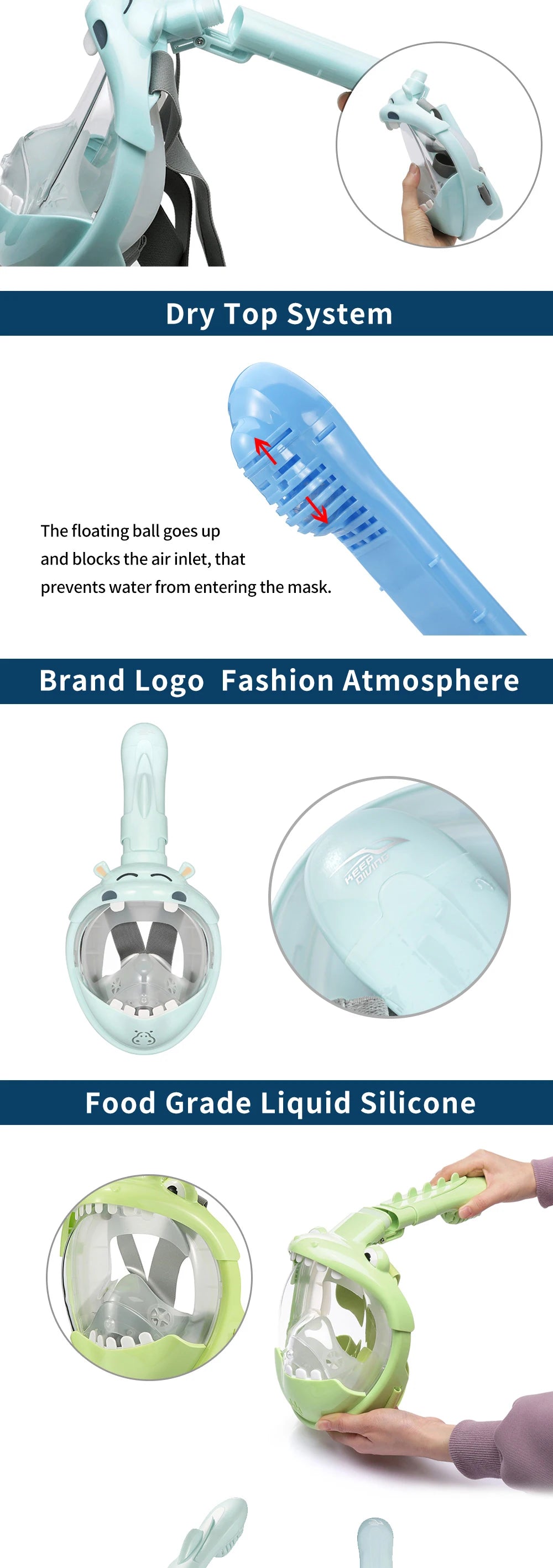 Kids Cartoon Full Face Snorkeling Mask Anti Fog Swimming Diving Mask Children Underwater Scuba Snorkel Set Equipment For Boys Gi