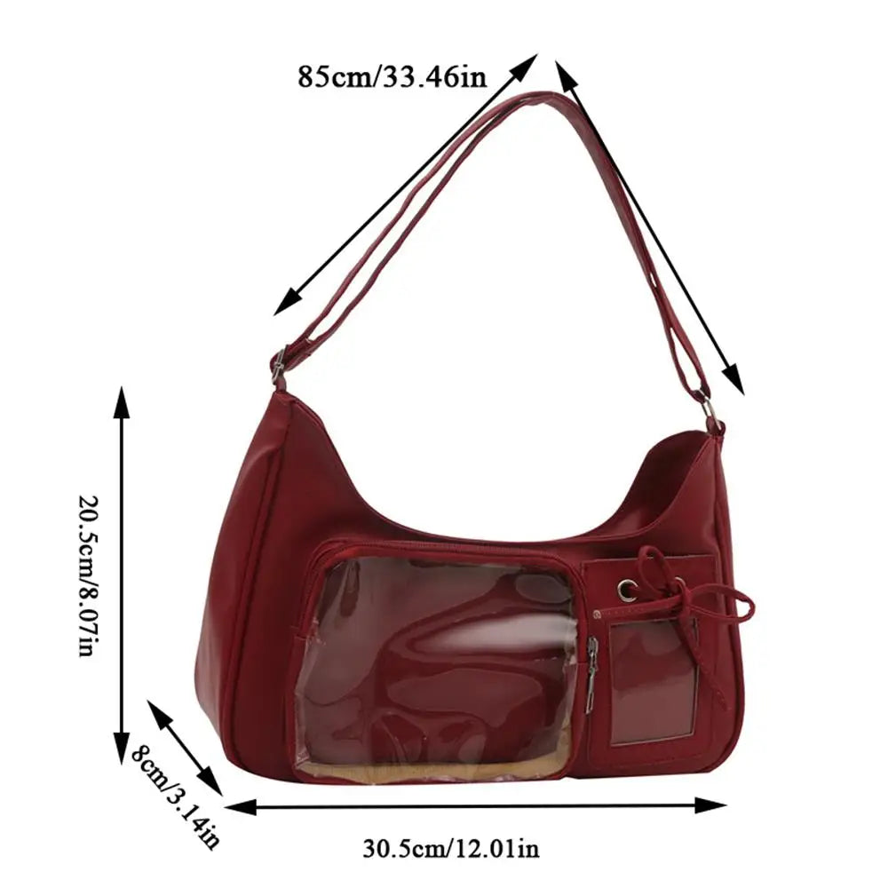 Y2K Cute Bow Ita Bag Girl Transparent Messenger Bag Women Fashion Shoulder Crossbody Bag Ladys DIY Badge Tote Bag Lolita Handbag