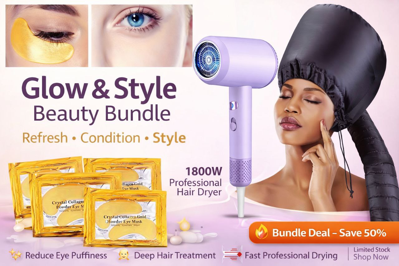 Glow & Style Beauty Bundle – Eye Masks + Deep Conditioning Hair Dryer Set
