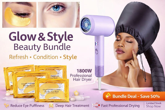 Glow & Style Beauty Bundle – Eye Masks + Deep Conditioning Hair Dryer Set